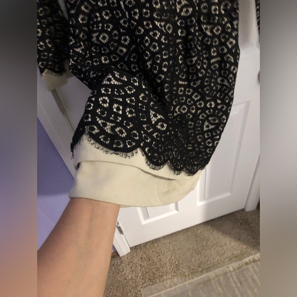 BCBGMaxAzria Black Lace Overlay on Cream Long-Sleeve Dress - Picture 3 of 12